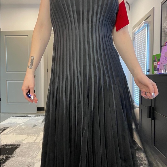 JS Collections Black Tulle Fit N Flare Cocktail Midi Length Dress - Picture 6 of 7